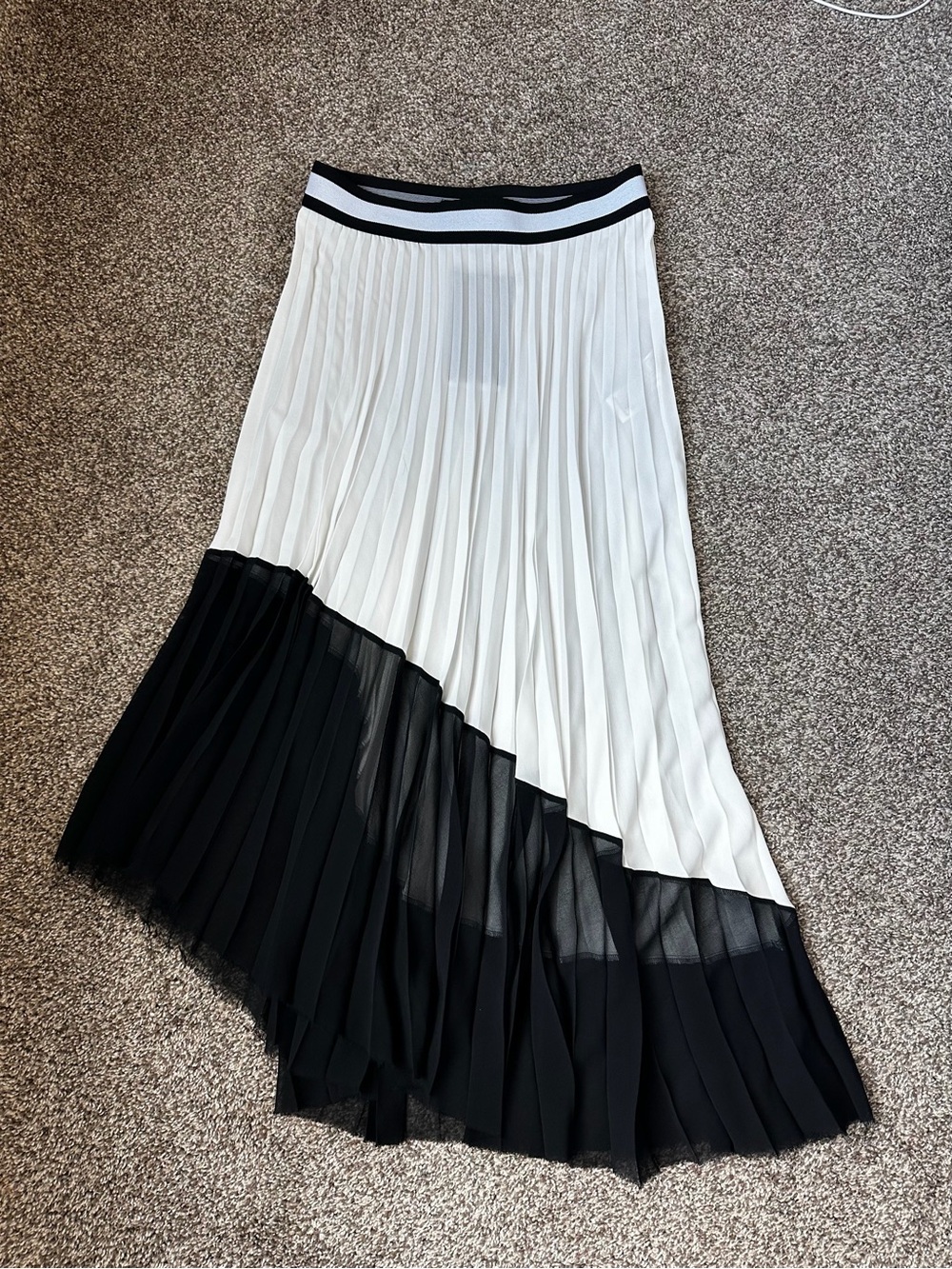 Zara Asymmetrical Pleated Midi Skirt - Black & White